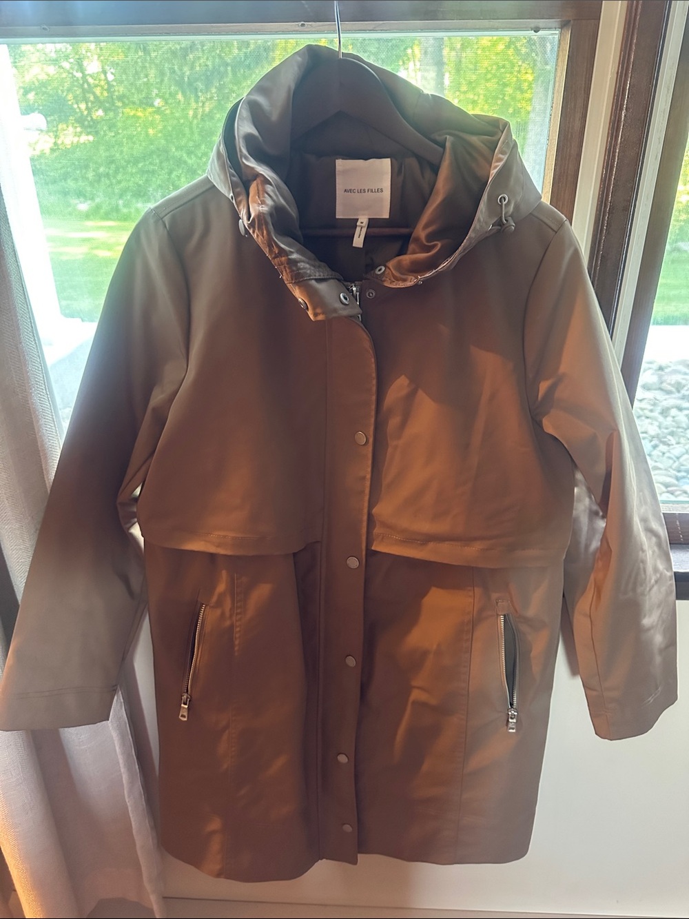 Avec Les Filles Hooded Trench Coat in Olive